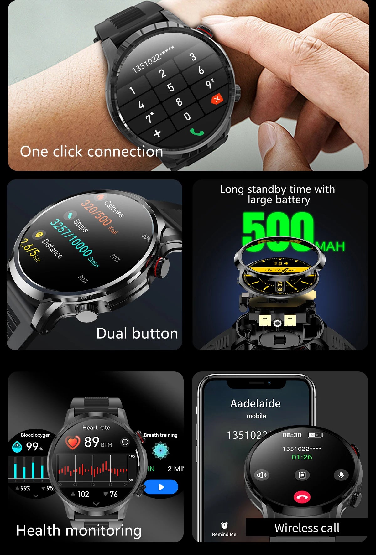 Reloj inteligente LIGE de 1,95 pulgadas con pantalla grande Ultra HD para hombre, llamadas Bluetooth, batería de 500 mAh, para deportes al aire libre y fitness, compatible con Android e iOS.