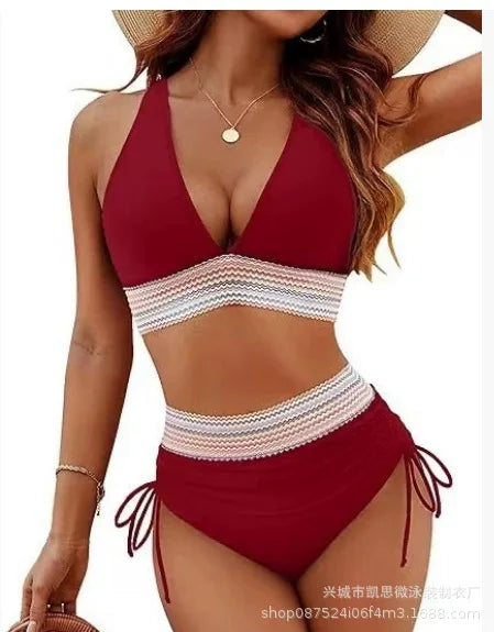 Traje de baño de bikini sexy de color sólido, ajustado, multicolor, separado, color puro, con borde cruzado, recién llegado, conjunto de tankini para mujer