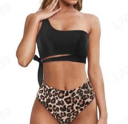 Bikini de un solo hombro para mujer, traje de baño dividido, color liso, traje de baño de playa de verano, traje de baño para mujer