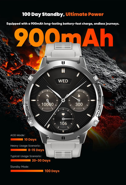 Reloj inteligente LIGE para hombre, con batería de 900 mAh, Bluetooth, llamadas, frecuencia cardíaca, oxígeno en sangre, brújula, monitor de salud, resistente al agua