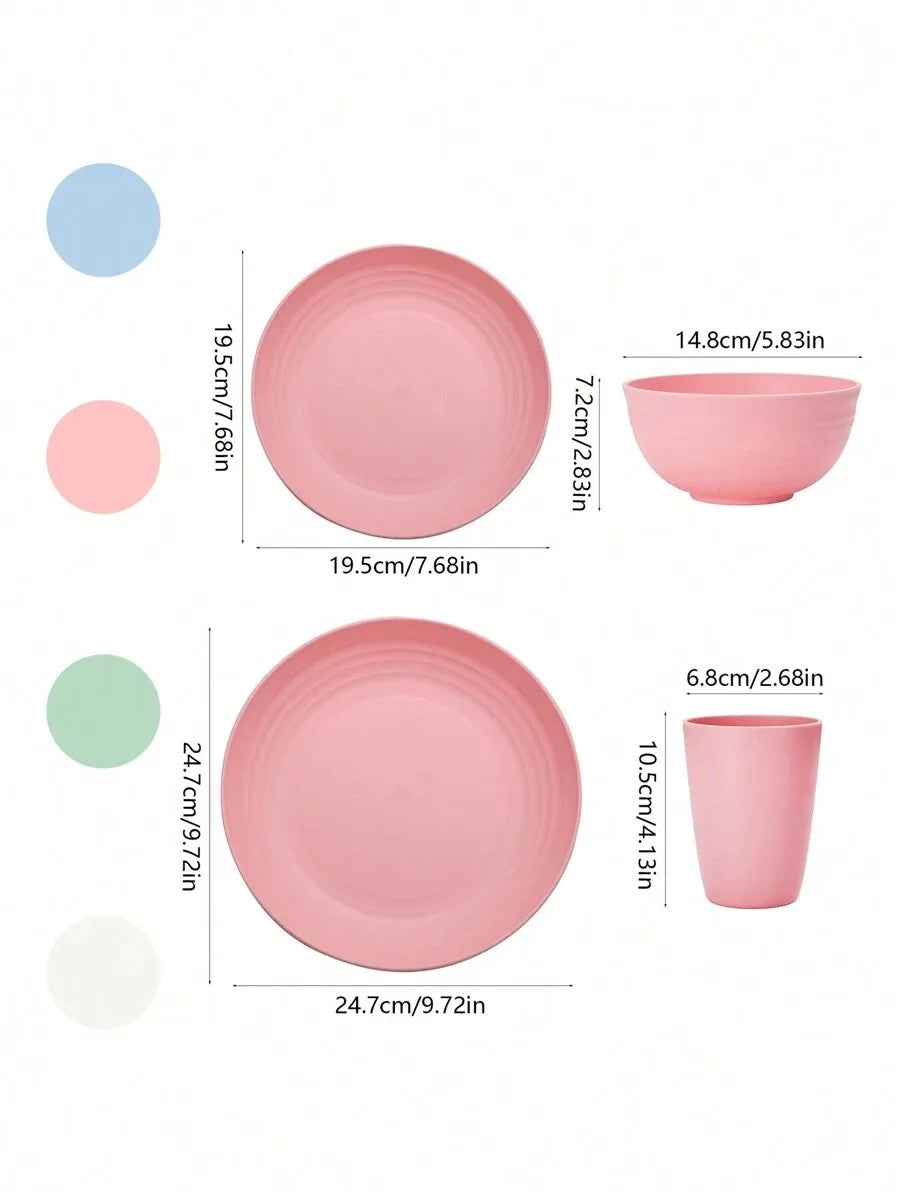Juego de cubiertos de plástico reutilizables de 4/16/32 piezas, plato de cena/plato de postre/tazón de cereal/taza, para el hogar, fiesta de cumpleaños