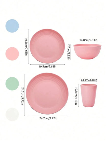 Juego de cubiertos de plástico reutilizables de 4/16/32 piezas, plato de cena/plato de postre/tazón de cereal/taza, para el hogar, fiesta de cumpleaños