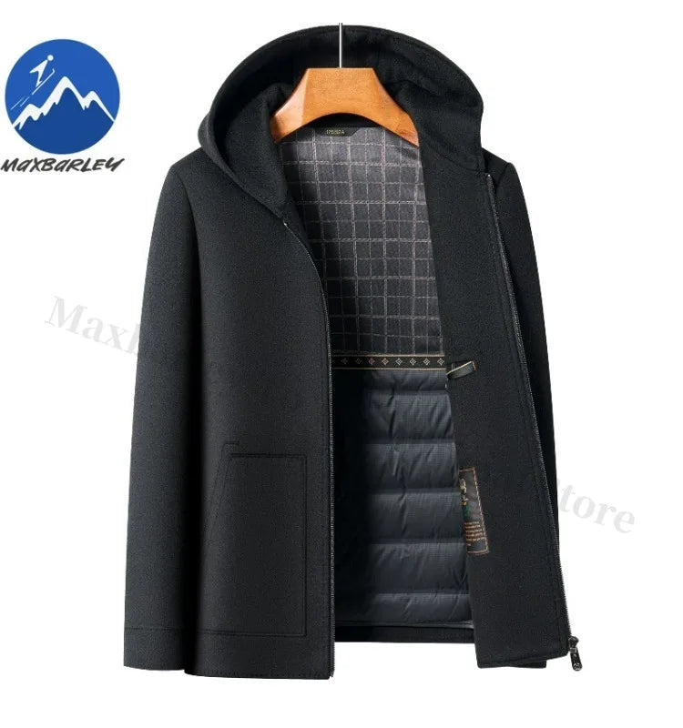 Chaqueta de lana para hombre Maxbarley con capucha, ideal para actividades al aire libre, trabajo, cortavientos, cálida, con forro desmontable de alta calidad y muy cómoda. Abrigo de lana ligero para invierno.