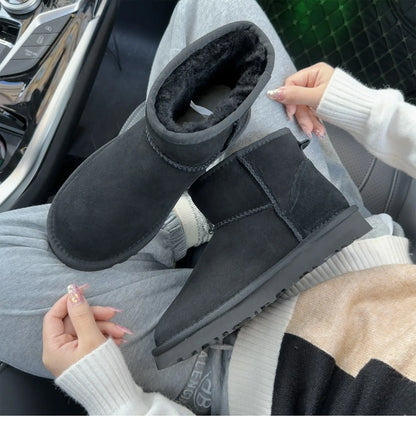 Botas de nieve integradas de piel de oveja y lana para hombres y mujeres, cuero auténtico y piel, botas de invierno gruesas y cálidas para mujer.