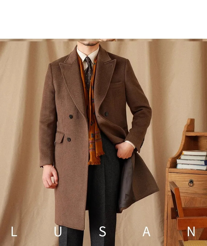 Abrigo Chester de lana 50% para hombre - 800 g. Chaqueta de campo retro cruzada de otoño/invierno.