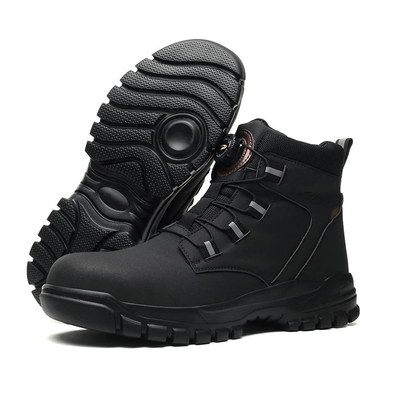 Zapatos de trabajo con botón giratorio para hombre, zapatillas de trabajo antiperforación, zapatos de seguridad de trabajo impermeables, botas tácticas con puntera de acero antideslizantes.