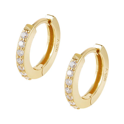 Pendientes de clip de una sola fila de circonitas estilo coreano en plata esterlina S925 - Diseño circular, Japón-Corea, lujo ligero, chapado en oro pulido S