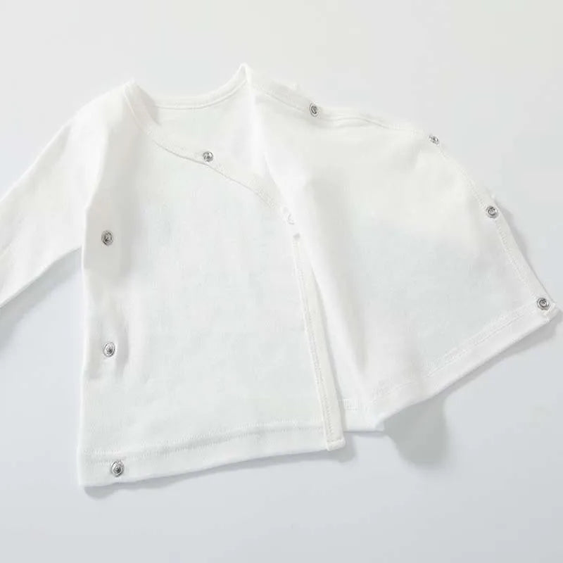 Conjunto de ropa para bebé, niño y niña, camiseta de manga larga de algodón con botones abiertos, pantalones de color liso, conjuntos de primavera para bebé.