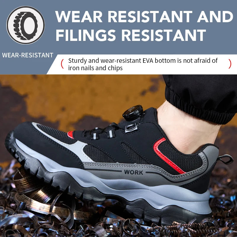 Zapatillas ligeras y transpirables con punta de acero para hombre, calzado de seguridad con protección antigolpes y antiperforación, con botones giratorios.