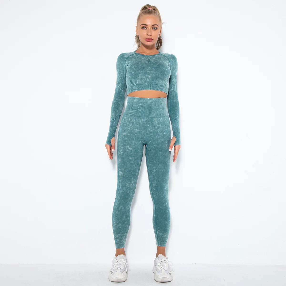 Conjunto de gimnasio con top corto sin costuras para mujer, conjunto de entrenamiento de yoga, ropa deportiva, leggings push up, chándal