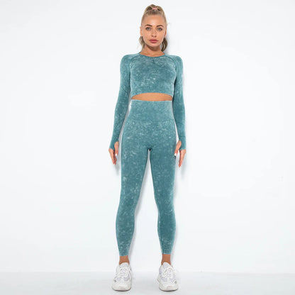 Conjunto de gimnasio con top corto sin costuras para mujer, conjunto de entrenamiento de yoga, ropa deportiva, leggings push up, chándal