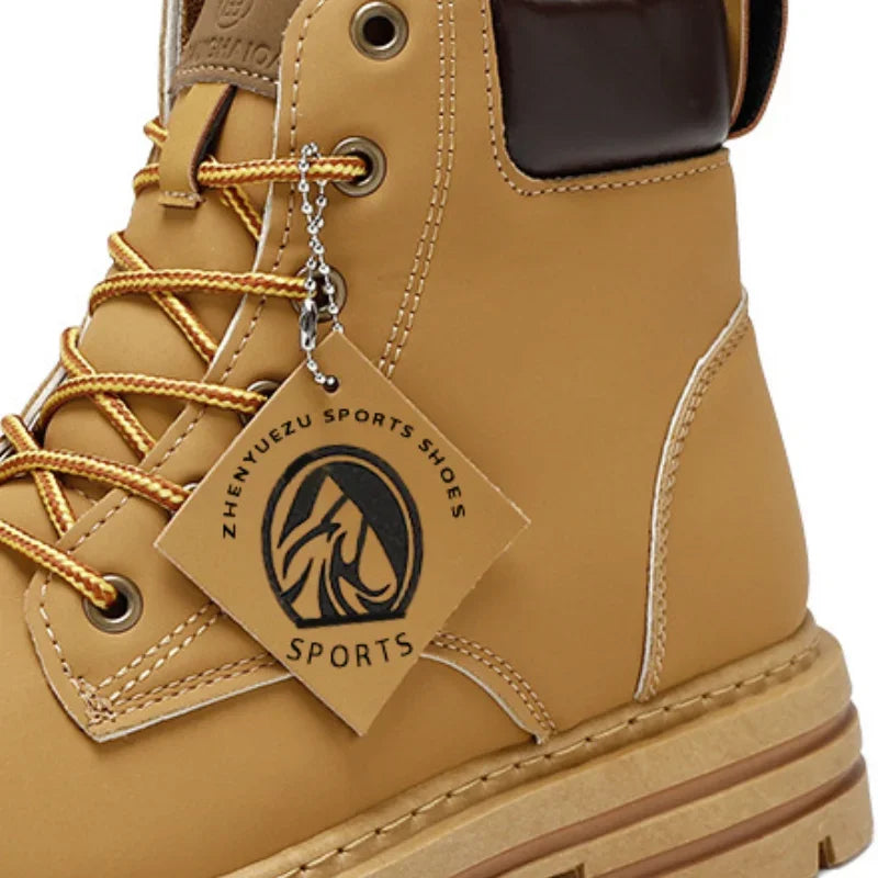 Botas altas de cuero para hombre, botines de moda para exteriores, con cordones, cómodas, planas y antideslizantes