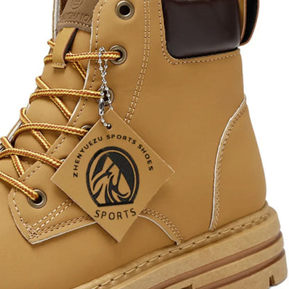 Botas altas de cuero para hombre, botines de moda para exteriores, con cordones, cómodas, planas y antideslizantes