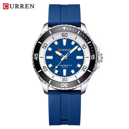 CURREN 8448 Reloj de cuarzo de moda para hombre, reloj de pulsera deportivo con correa de silicona, luminoso, resistente al agua y esfera grande para exteriores