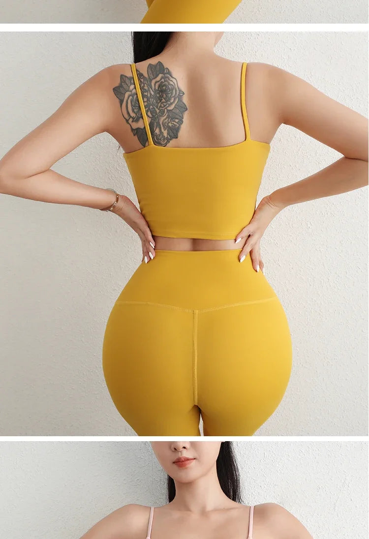 Women Yoga Suit Adjustable Sling Strap Sports Bra U Cut Scrunch Butt Workout Leggings Butt Lifting Excluding pants
