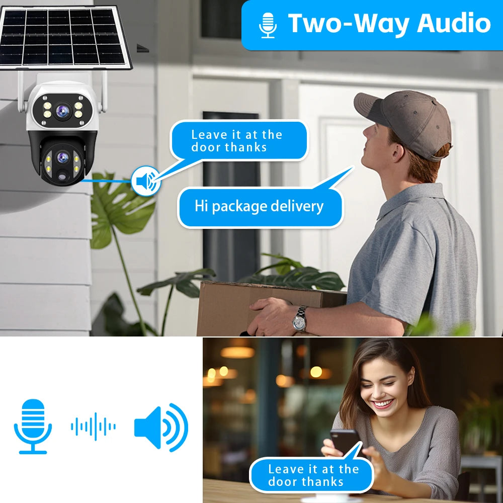 Cámara solar con tarjeta SIM 4G, lente dual de 12 MP, resistente al agua, para exteriores, CCTV, protección de seguridad V380 Pro, batería integrada.