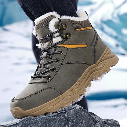 Botas de nieve para hombre, informales, de invierno, con plataforma, antideslizantes, cálidas, de piel, para combate, senderismo, motociclismo, exteriores