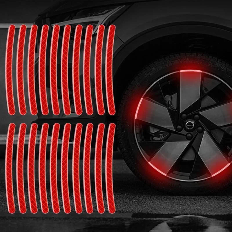 20 pegatinas reflectantes para llantas de coche, fluorescentes nocturnas, de advertencia, decorativas y creativas.