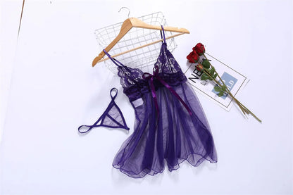 Lencería sexy para mujer, pijamas sin entrepierna, vestido de noche de encaje, ropa interior femenina exótica, camisón, tanga, disfraces eróticos