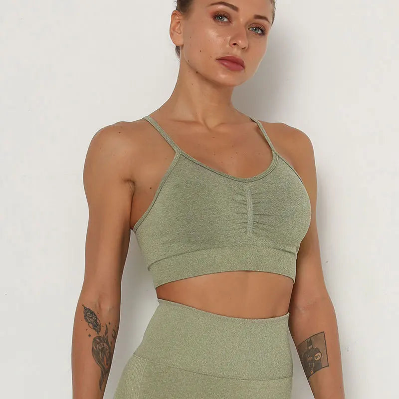 Conjunto deportivo para mujer, top deportivo, leggings de yoga, sujetador deportivo, leggings sin costuras para realce de glúteos.