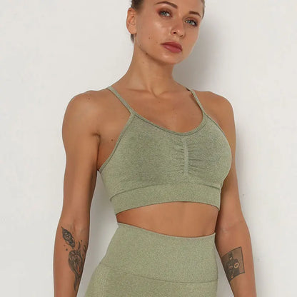 Conjunto deportivo para mujer, top deportivo, leggings de yoga, sujetador deportivo, leggings sin costuras para realce de glúteos.