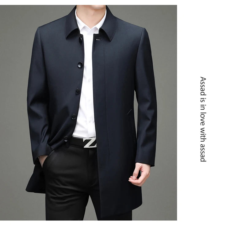 Gabardina coreana Maxbarley para hombre, otoño 2025, estilo casual de negocios, cortavientos, abrigo largo de estilo urbano.