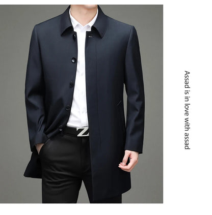 Gabardina coreana Maxbarley para hombre, otoño 2025, estilo casual de negocios, cortavientos, abrigo largo de estilo urbano.