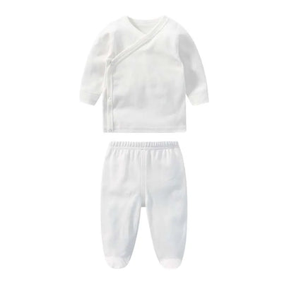 Conjunto de ropa para bebé, niño y niña, camiseta de manga larga de algodón con botones abiertos, pantalones de color liso, conjuntos de primavera para bebé.