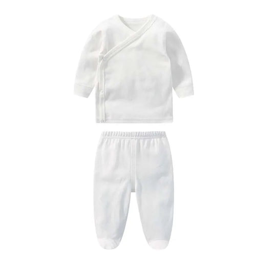 Conjunto de ropa para bebé, niño y niña, camiseta de manga larga de algodón con botones abiertos, pantalones de color liso, conjuntos de primavera para bebé.
