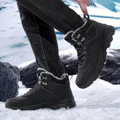 Botas de nieve para hombre, informales, de invierno, con plataforma, antideslizantes, cálidas, de piel, para combate, senderismo, motociclismo, exteriores