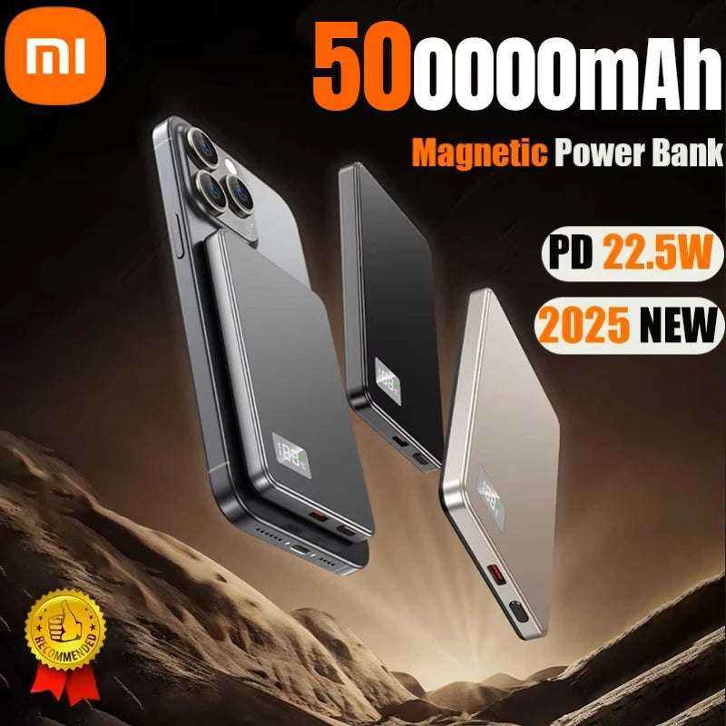 Batería externa portátil Xiaomi de 500.000 mAh, inalámbrica y magnética, PD22,5 W, carga rápida, compatible con Magsafe para iPhone y Samsung.