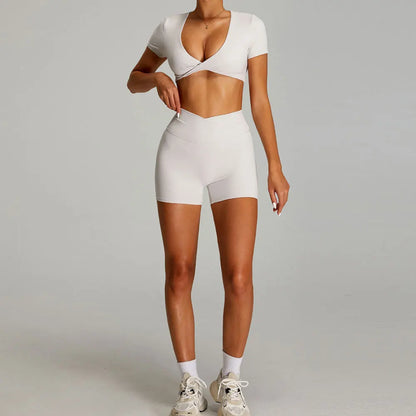 Conjunto deportivo de yoga para mujer mikeyoga, 2 piezas, secado rápido, ideal para gimnasio, correr y entrenar. Incluye ropa deportiva de manga corta para yoga.