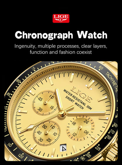 LIGE 2025 - Reloj de lujo para hombre, nuevo, de cuarzo, luminoso, resistente al agua, con cronógrafo y fecha, deportivo