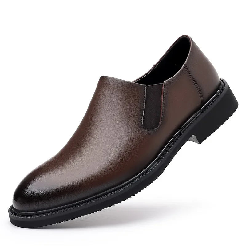 Zapatos de negocios de punta redonda para hombre, botas cortas, cómodos, de suela suave, altos, sin cordones, para primavera y otoño, de cuero, informales