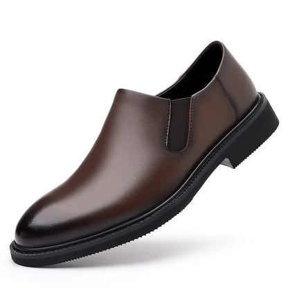 Zapatos de negocios de punta redonda para hombre, botas cortas, cómodos, de suela suave, altos, sin cordones, para primavera y otoño, de cuero, informales