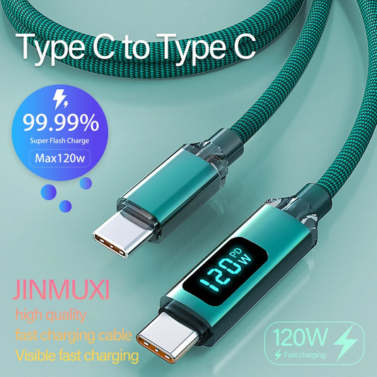 Cable USB tipo C JINMUXI PD de 120 W a USB C de 6 A, cargador de carga rápida para OPPO, Realme, Huawei Poco, Samsung, iPhone 15, cable de pantalla 16