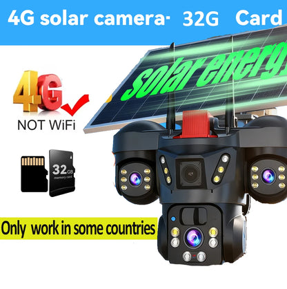Cámara de vigilancia solar 8K 15MP con tres pantallas, WiFi, seguimiento automático, PTZ, tarjeta SIM 4G, cámara IP solar inalámbrica V380 Pro