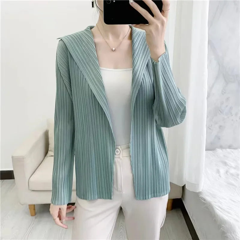 ALSEY Miyake - Cárdigan plisado de color liso para mujer, camiseta de verano, nuevas camisas y blusas holgadas, ropa estética holgada