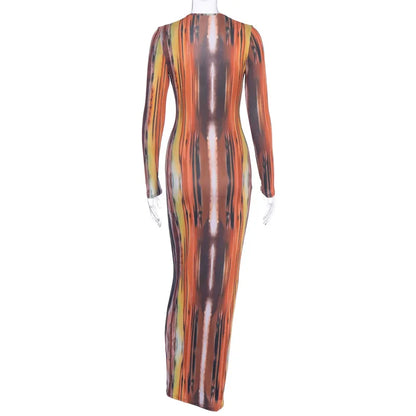 Sexy Print Maxi Dresses Ladies Elegant Bodycon Women Dress Vintage Robe Femme Party Bandage Long Dress Woman Clothes Vestidos