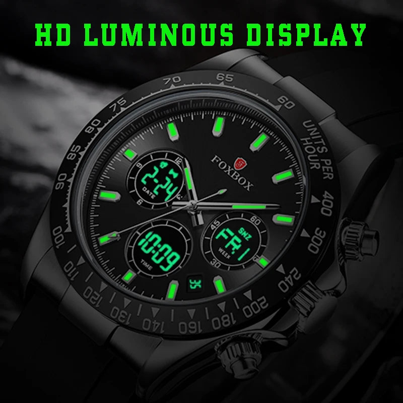 LIGE Reloj de moda para hombre, deportivo militar, con doble pantalla, calendario, relojes de cuarzo, LED luminosos, resistente al agua, cronógrafo, relojes para hombre