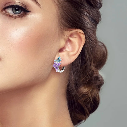 Pendientes de plata de ley 925 con diseño de mariposa, abeja, mariquita y flor de arcoíris para mujer, joyería de moda para fiestas de cumpleaños, regalos