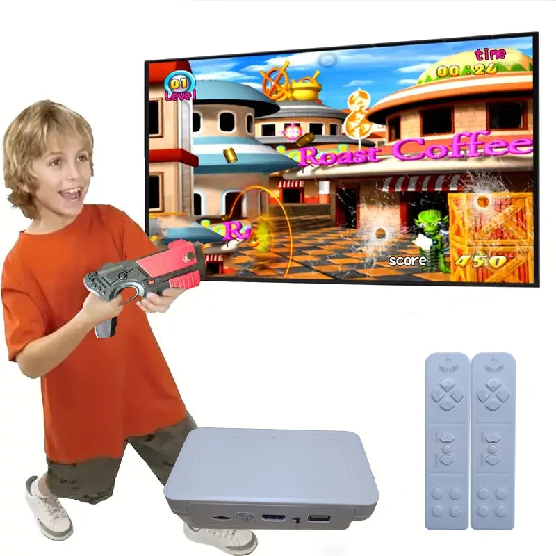 Consola de juegos (con más de 900 juegos), consola de videojuegos retro para televisores para niños y adultos, cartucho de juego (con juegos de AR Gun), 2 manos