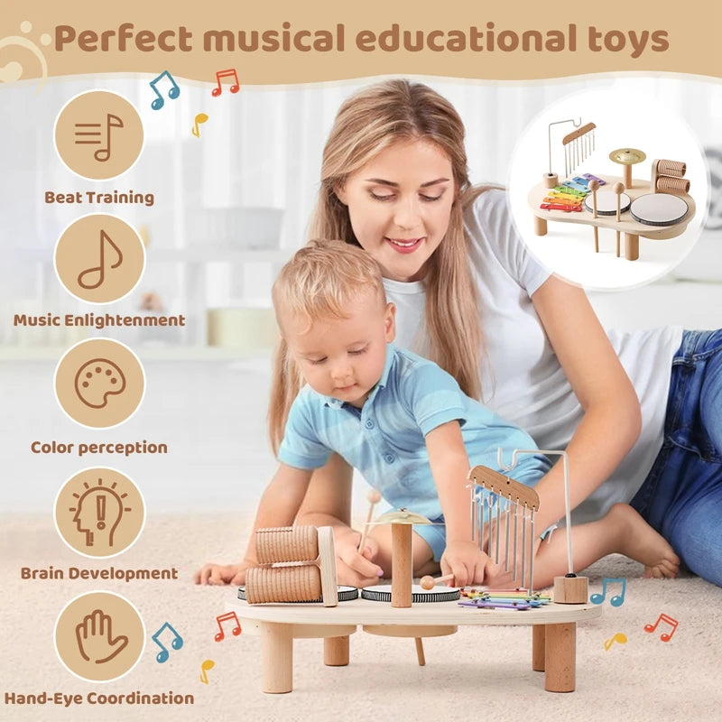 Juguetes educativos para bebés, campanas eólicas de madera Montessori, juguetes musicales para niños, xilófono, regalos de cumpleaños para recién nacidos, juguetes de mesa musicales.