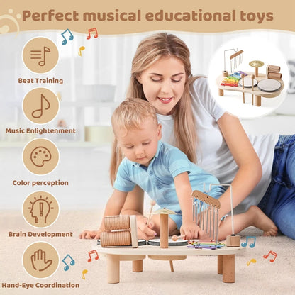 Juguetes educativos para bebés, campanas eólicas de madera Montessori, juguetes musicales para niños, xilófono, regalos de cumpleaños para recién nacidos, juguetes de mesa musicales.