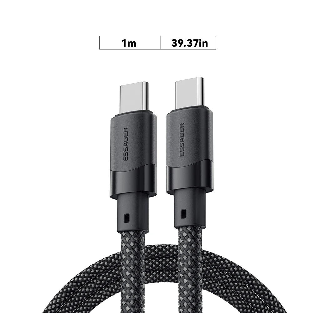 Cable de carga rápida USB-C a C Essager PD de 100 W con succión magnética y antienrollamiento para iPhone 15, portátil y Samsung.