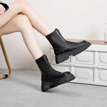 AIYUQI Women Chelsea Boots Genuine Leather 2025 New Warm Winter Boots Women Non Slip British Style Front Zipper Women Booties