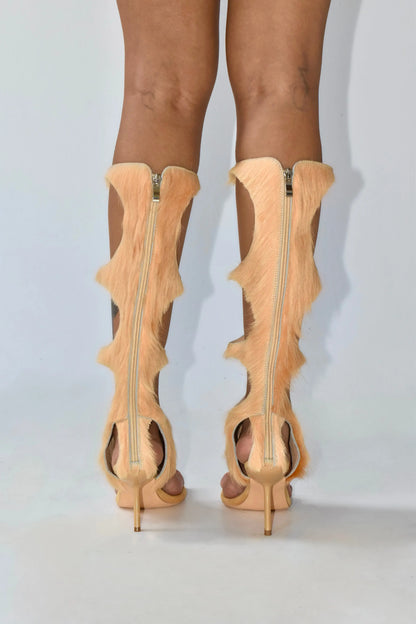 Botas de lujo para mujer (2025) | Tacón de aguja recortado con crin de caballo auténtica y cremallera trasera | Zapatos de vestir para fiestas de noche y club