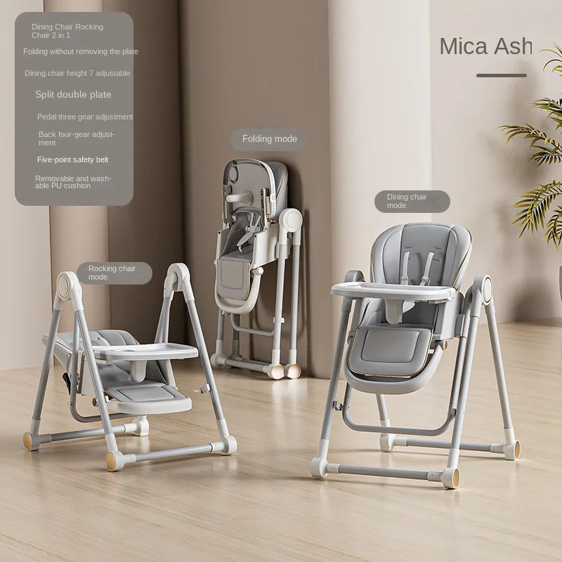 Silla de comedor multifunción para niños, ajustable, 2 en 1, con rueda cardán suave, plegable, reclinable, trona para bebé