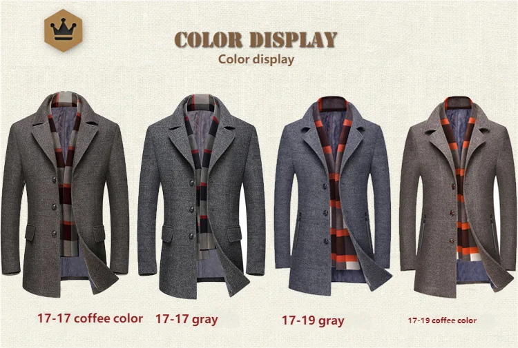 Abrigo de lana grueso con cuello tipo bufanda para hombre, ideal para otoño/invierno. Chaqueta de lana de alta calidad, estilo moderno y corte medio.