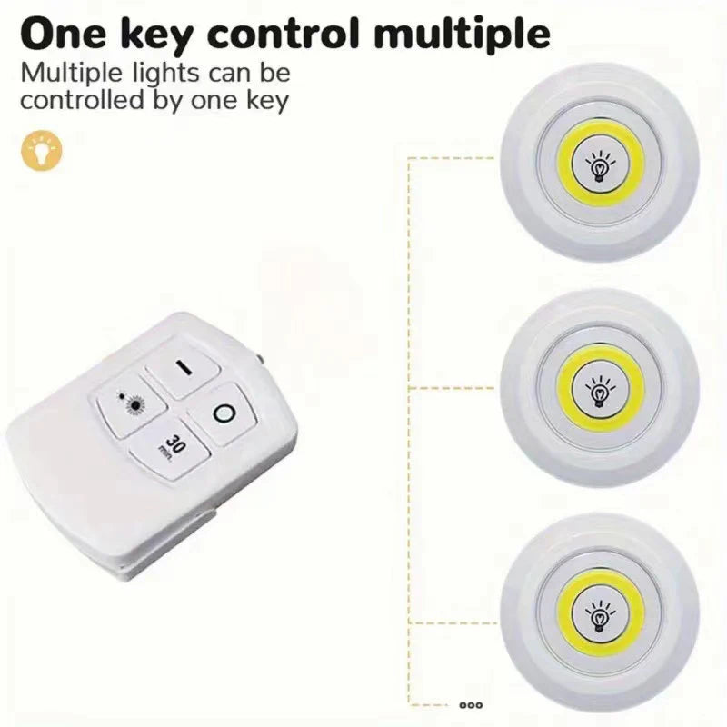 Luz LED regulable para debajo del gabinete con control remoto, funciona con pilas, luces LED para armarios, iluminación de baño, luz nocturna